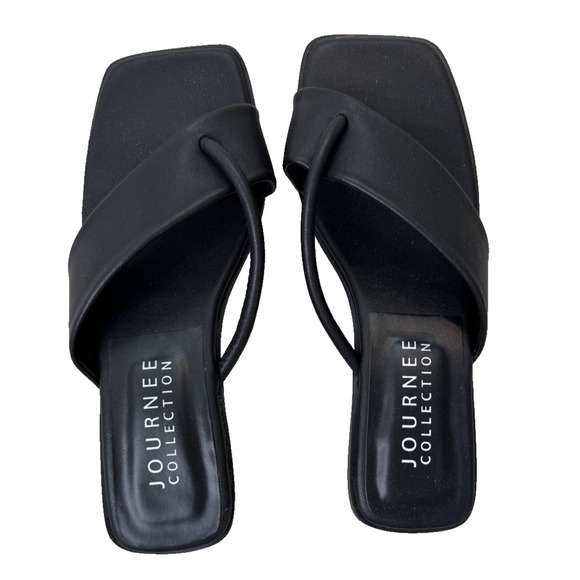 Journee Collection Mina Shoes Womens Size 6 Black Low Block Heel Sandals Strappy - Picture 7 of 12